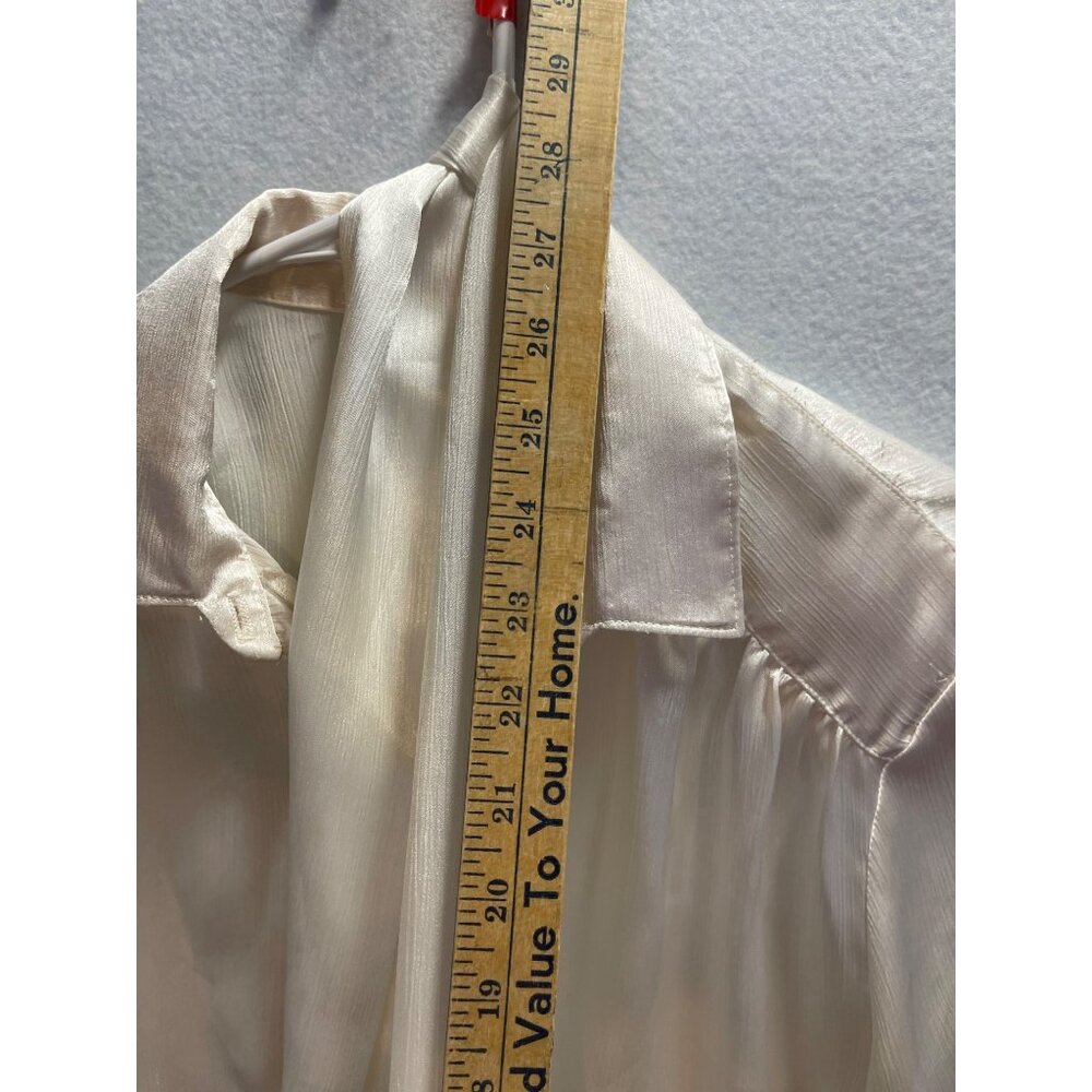 Vintage Russ Satin Business Blouse with Scarf Button Up Long Sleeve Size 12 - Picture 9 of 12